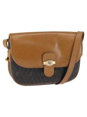 Authentic Christian Dior Honeycomb Canvas Shoulder Bag PVC Black Brown gold